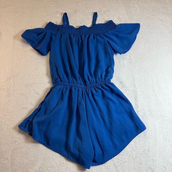 Bebe Girls Blue and White Floral Kids Romper - Picture 2 of 4